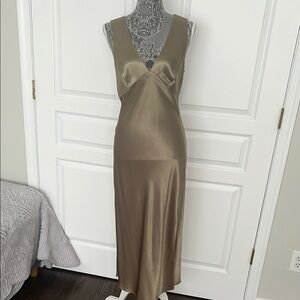 Elegant Tan Satin Slip Dress